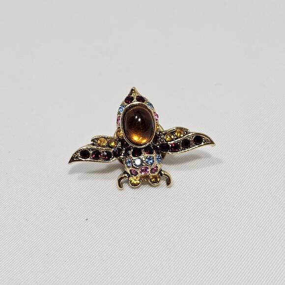 Vintage Multi-Color Crystal Rhinestone Gemstone Amber Bee Brooch Lapel Pin - Picture 2 of 5